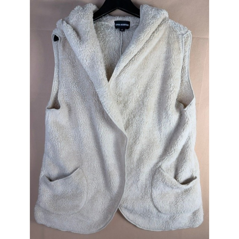 Zenana Outfitters Sherpa Fleece Hooded Vest M Cream Open Front Cozy Boho